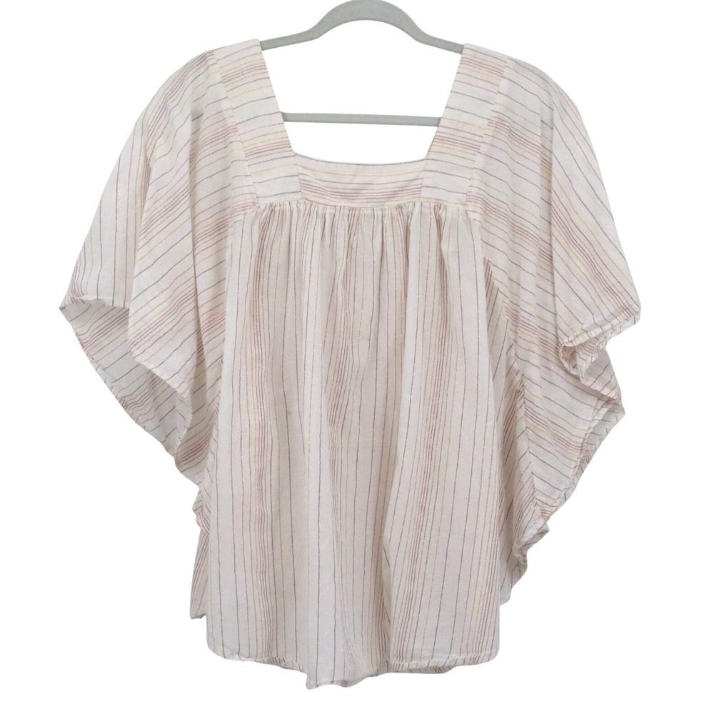 World Market Striped Top Women O/S White Boho Cottagecore Vacation Beachy Resort